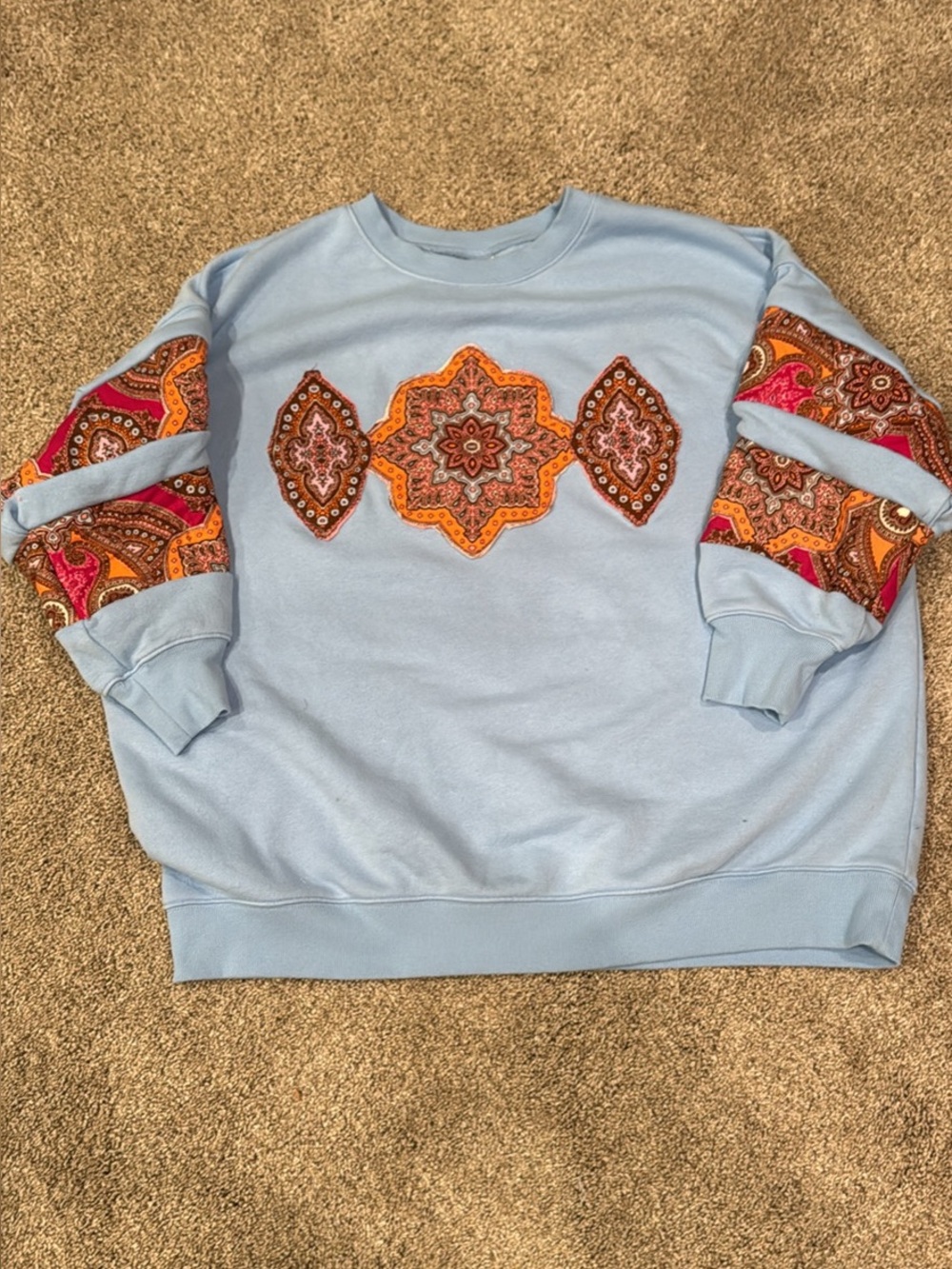 One of a kind upcycled women’s large sweatshirt w quilted design